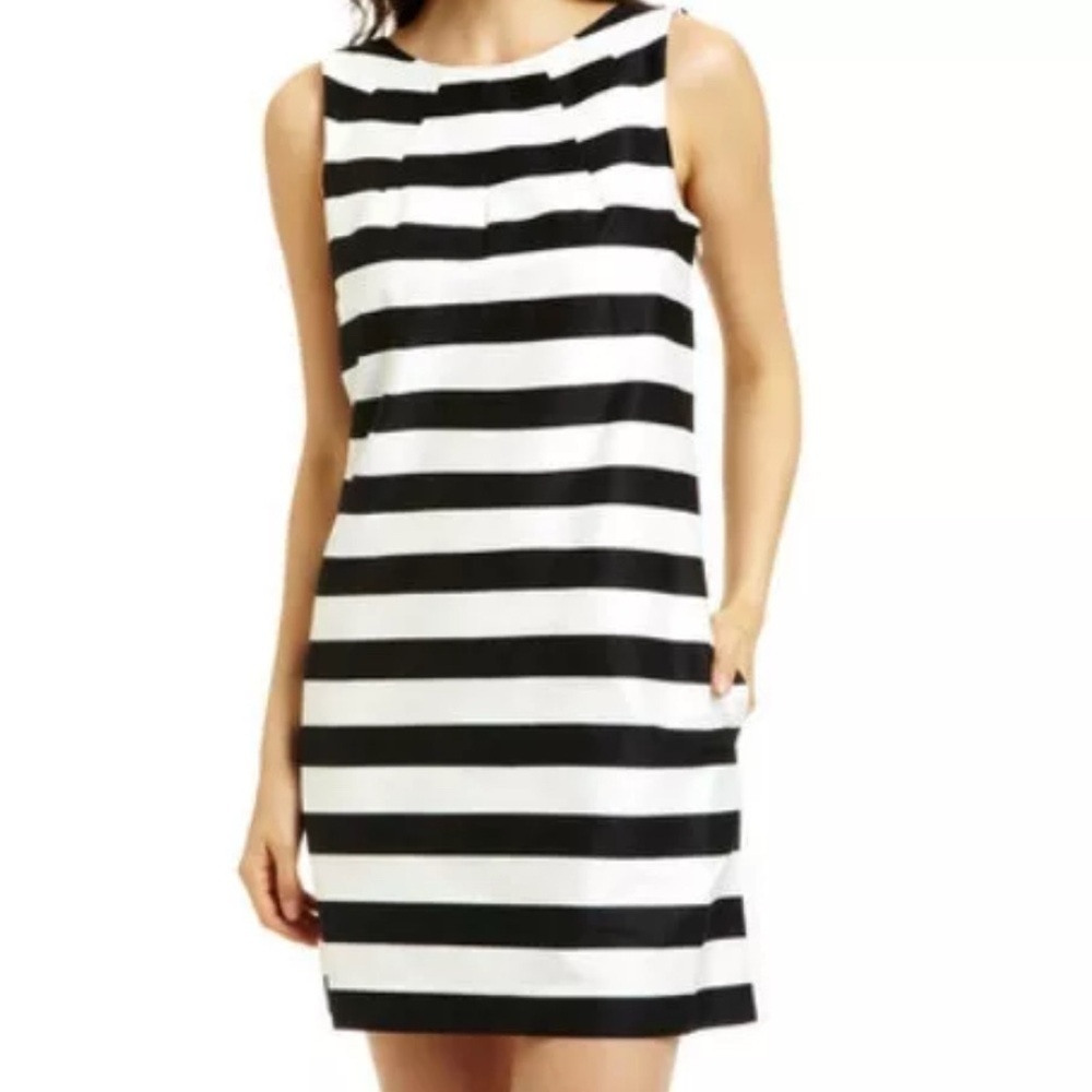 Maggy London Black & White Stripe Summer Shift Sheath Dress Sleeveless Sz 6